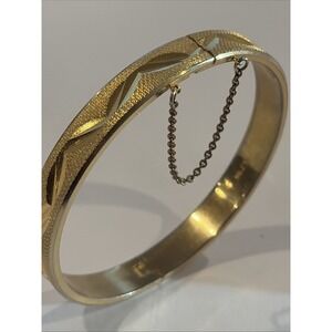 Vintage 18K RGP Rolled Gold Plate Hinged Bangle Bracelet Diamond Cut Chevron